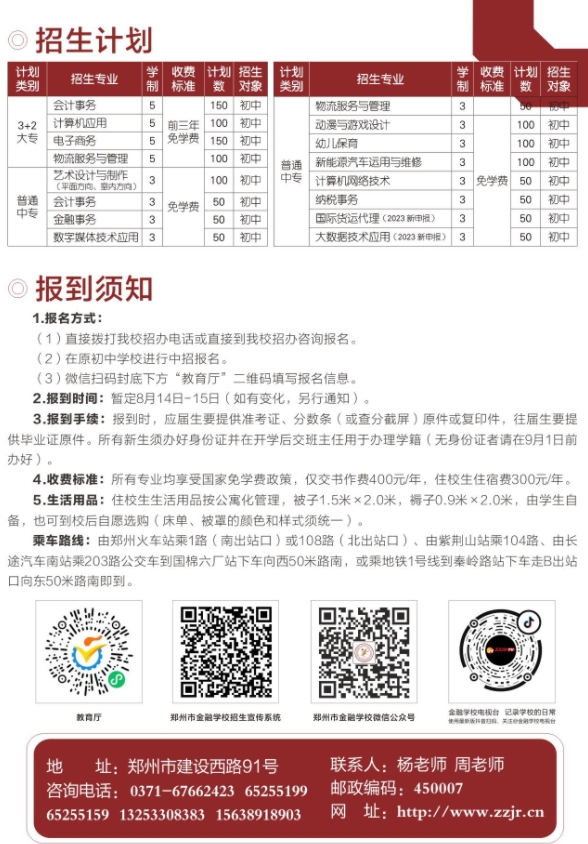 鄭州市金融學校2023年招生計劃